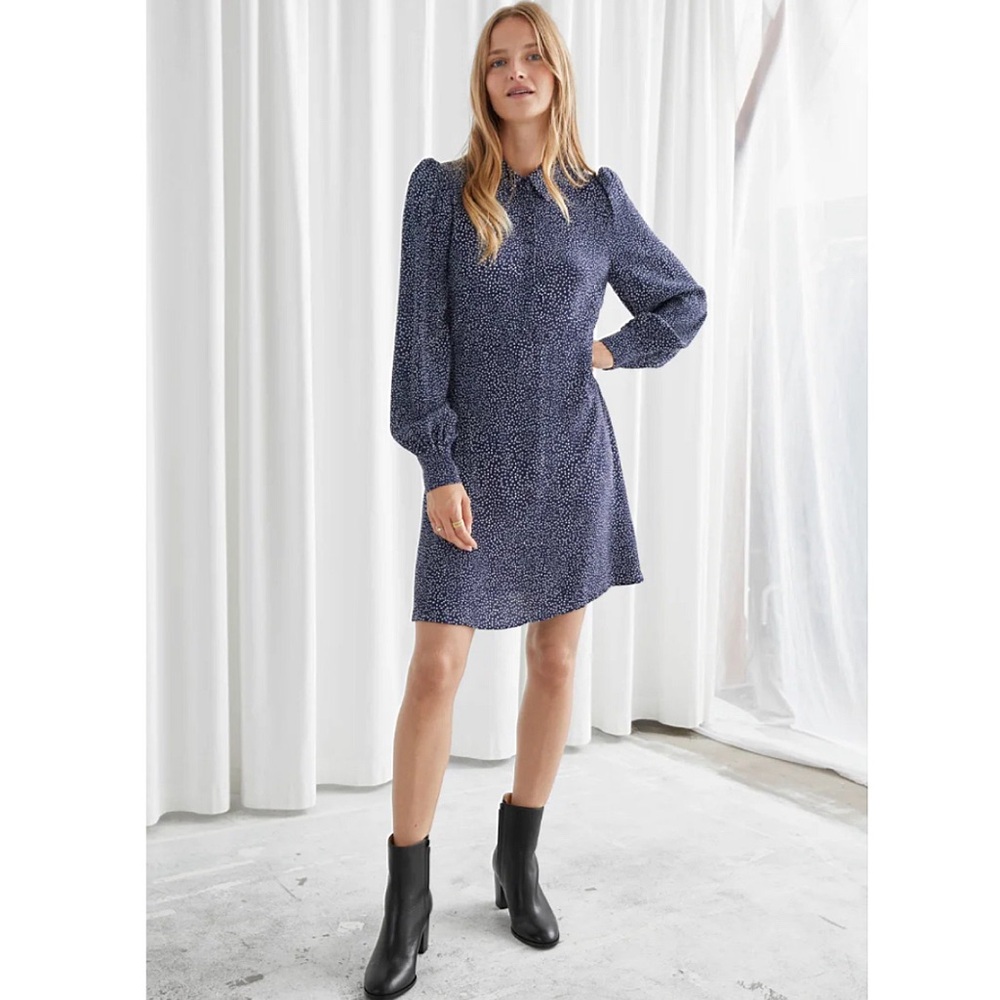 & Other Stories Blue Printed Mini Shirt Dress